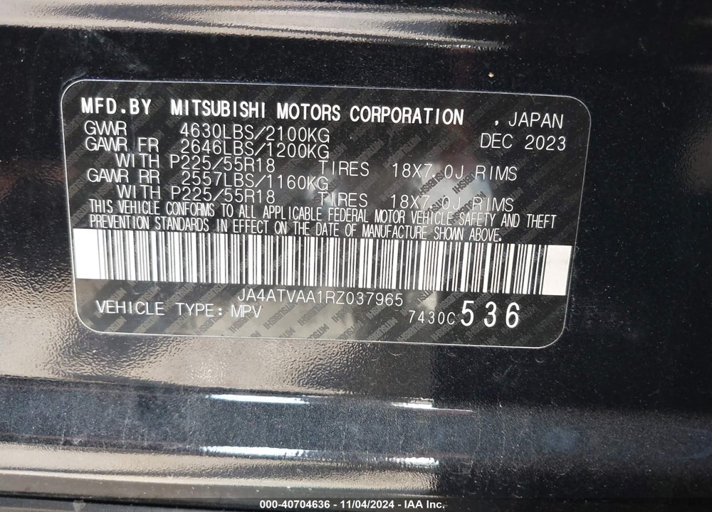 2024 MITSUBISHI ECLIPSE CROSS LE VIN: JA4ATVAA1RZ037965