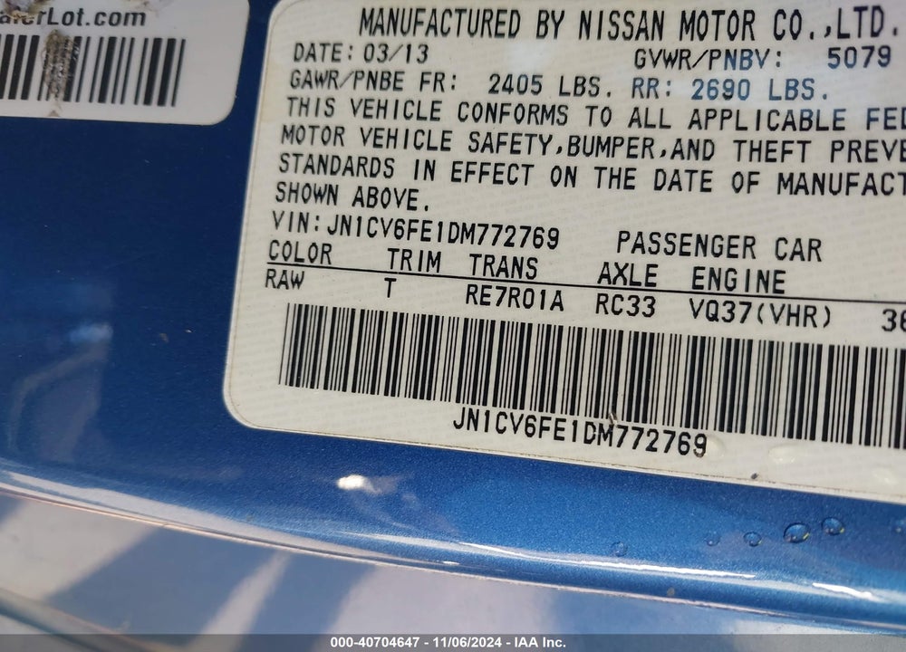 2013 INFINITI G37 VIN: JN1CV6FE1DM772769