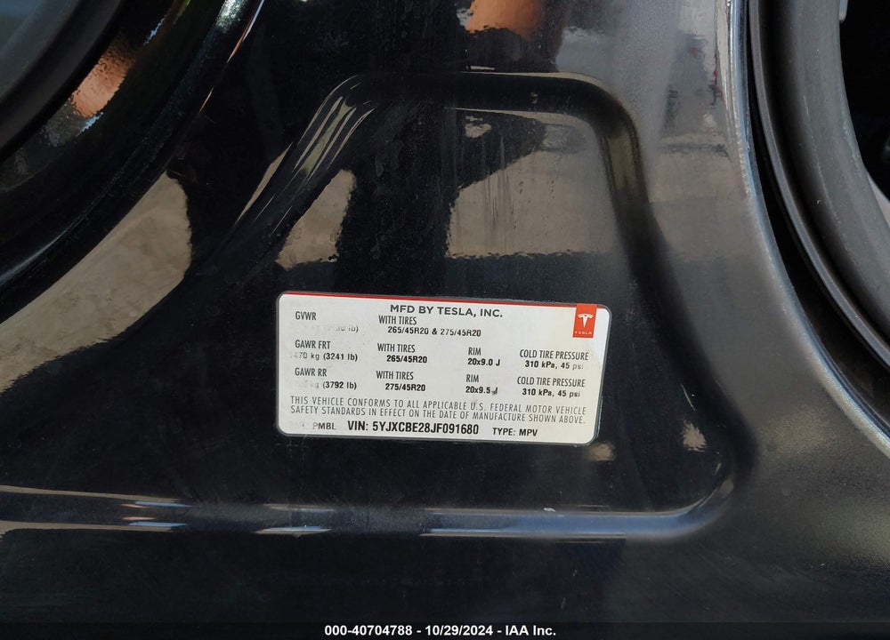 2018 TESLA MODEL X 100D/75D/P100D VIN: 5YJXCBE28JF091680