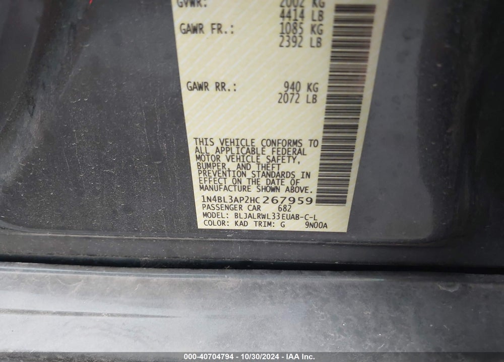 2017 NISSAN ALTIMA 3.5 SL VIN: 1N4BL3AP2HC267959