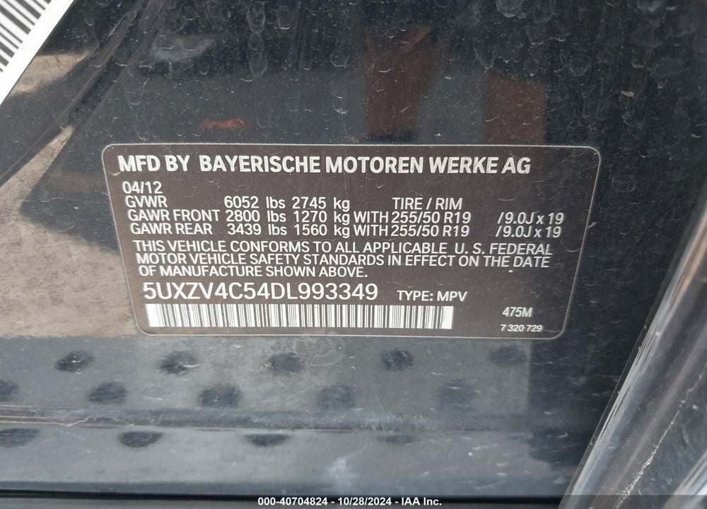 2013 BMW X5 XDRIVE35I/XDRIVE35I PREMIUM/XDRIVE35I SPORT ACTIVITY VIN: 5UXZV4C54DL993349