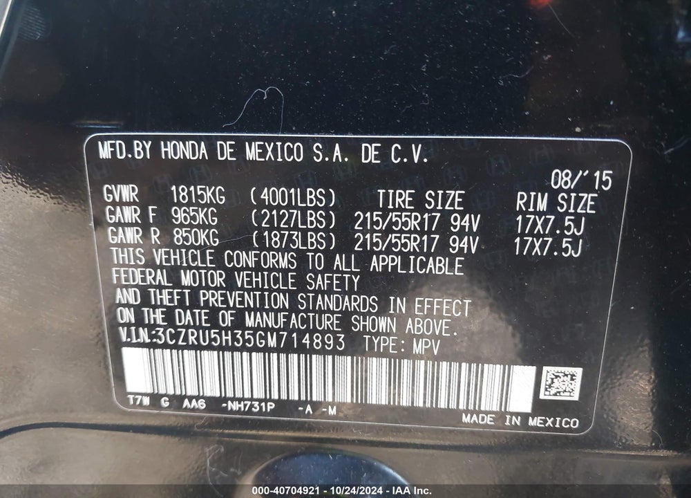 2016 HONDA HR-V LX VIN: 3CZRU5H35GM714893