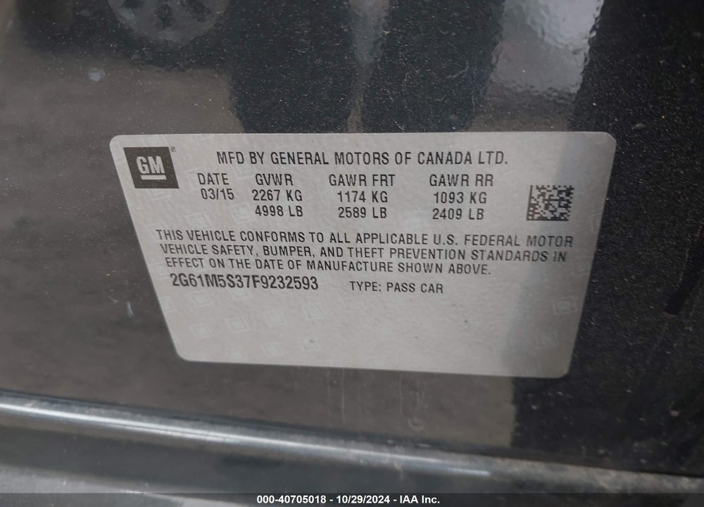 2015 CADILLAC XTS LUXURY VIN: 2G61M5S37F9232593