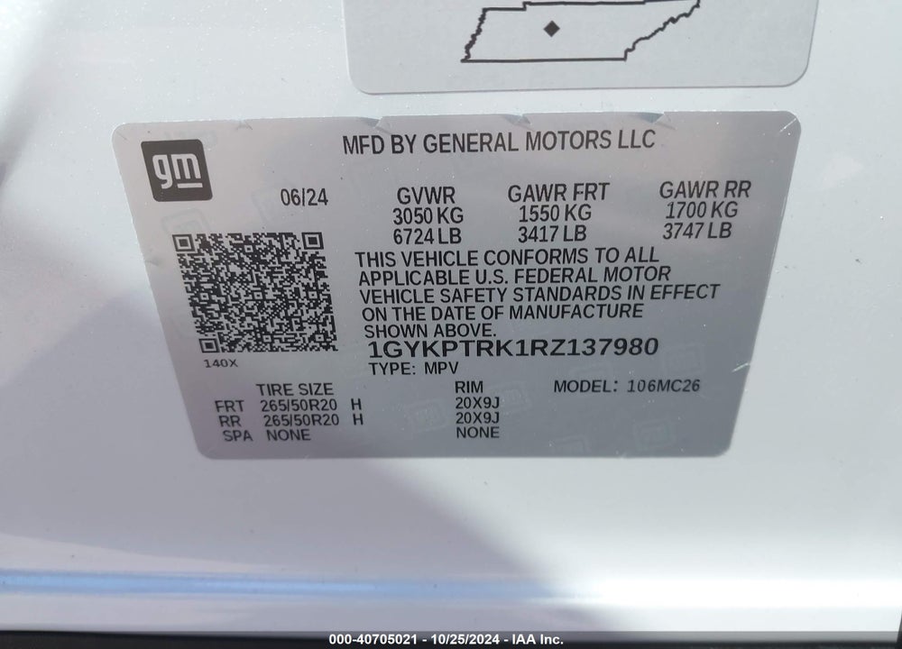 2024 CADILLAC LYRIQ SPORT W/1SF VIN: 1GYKPTRK1RZ137980