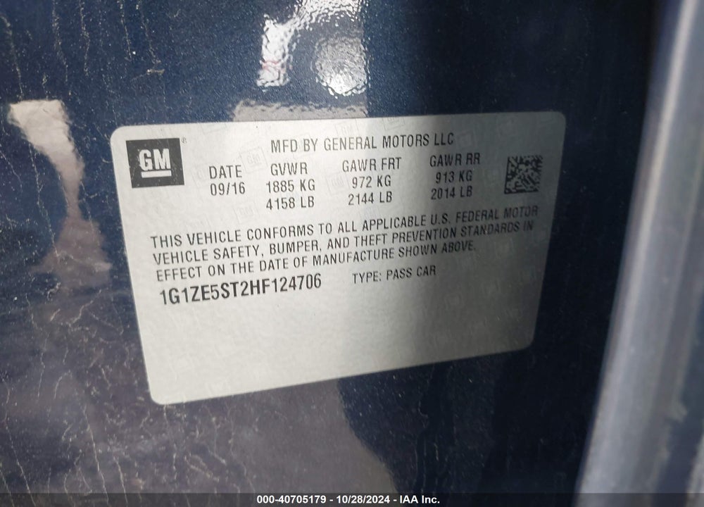 2017 CHEVROLET MALIBU 1LT VIN: 1G1ZE5ST2HF124706