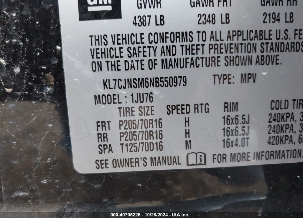 2022 CHEVROLET TRAX AWD LS VIN: KL7CJNSM6NB550979