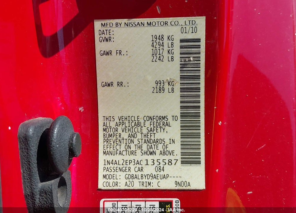 2010 NISSAN ALTIMA 2.5 S VIN: 1N4AL2EP3AC135587