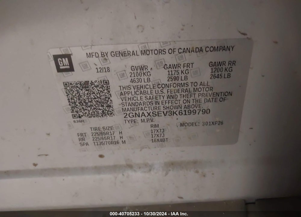 2019 CHEVROLET EQUINOX LS VIN: 2GNAXSEV3K6199790