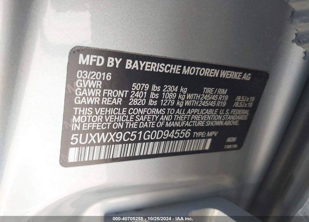 2016 BMW X3 XDRIVE28I VIN: 5UXWX9C51G0D94556