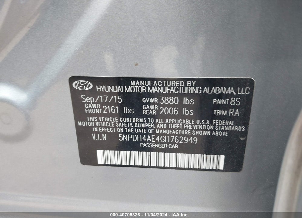 2016 HYUNDAI ELANTRA SE VIN: 5NPDH4AE4GH762949