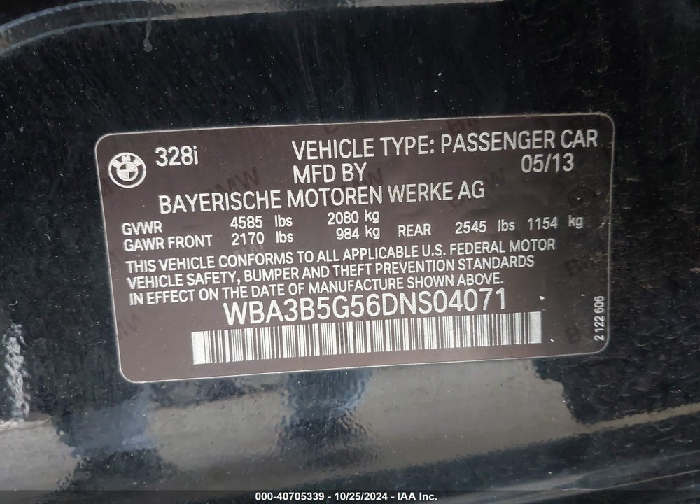2013 BMW 328I XDRIVE VIN: WBA3B5G56DNS04071