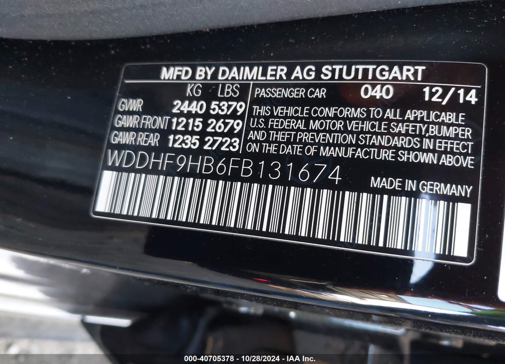 2015 MERCEDES-BENZ E 250 BLUETEC 4MATIC VIN: WDDHF9HB6FB131674
