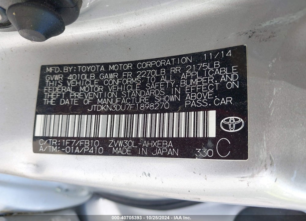2015 TOYOTA PRIUS TWO VIN: JTDKN3DU7F1898270
