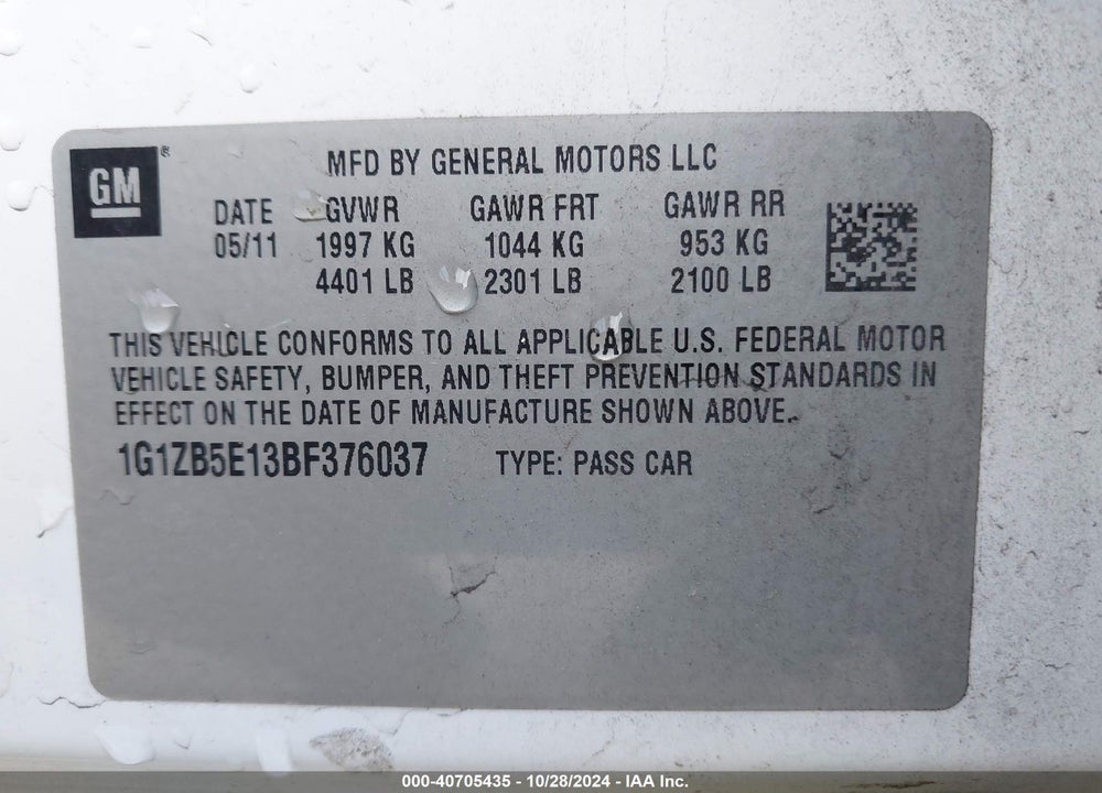 2011 CHEVROLET MALIBU LS VIN: 1G1ZB5E13BF376037