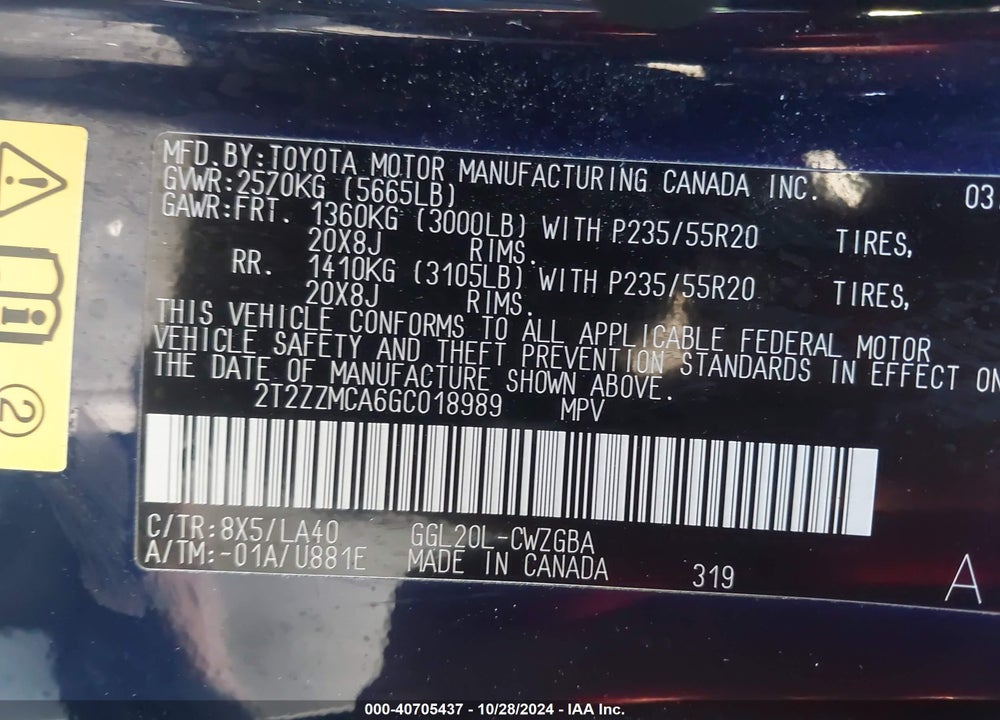 2016 LEXUS RX 350 VIN: 2T2ZZMCA6GC018989