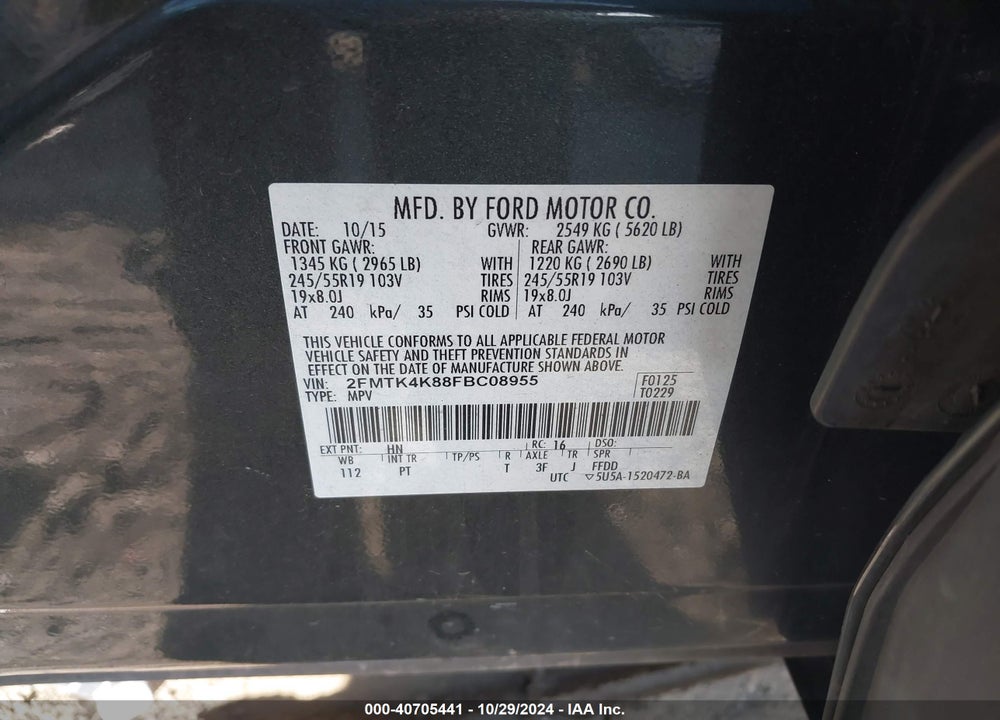 2015 FORD EDGE TITANIUM VIN: 2FMTK4K88FBC08955