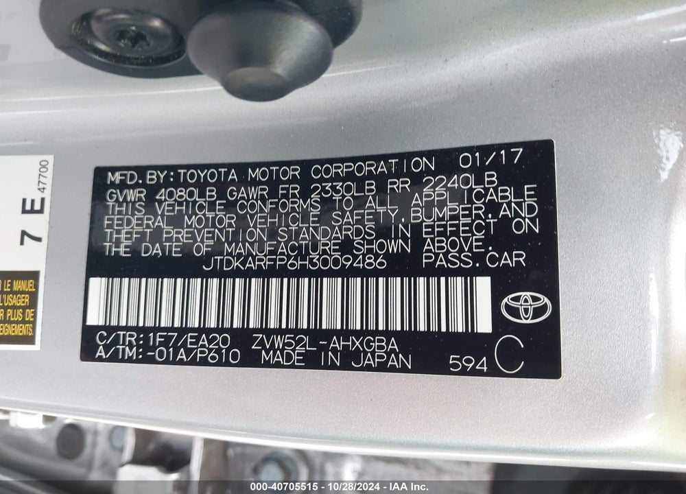 2017 TOYOTA PRIUS PRIME PREMIUM VIN: JTDKARFP6H3009486