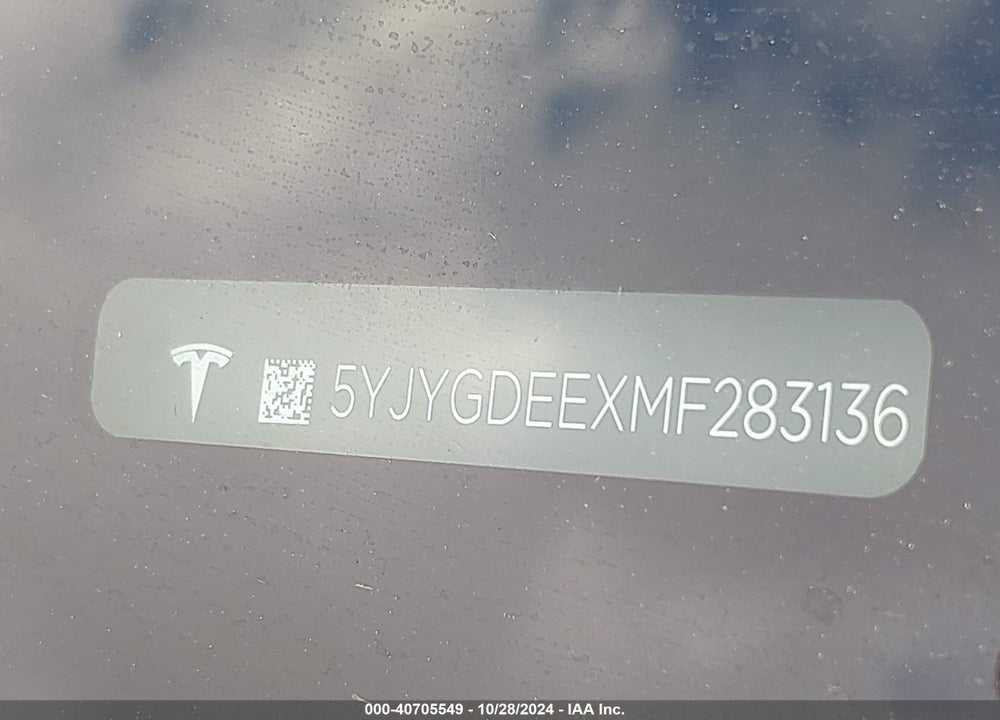 2021 TESLA MODEL Y LONG RANGE DUAL MOTOR ALL-WHEEL DRIVE VIN: 5YJYGDEEXMF283136