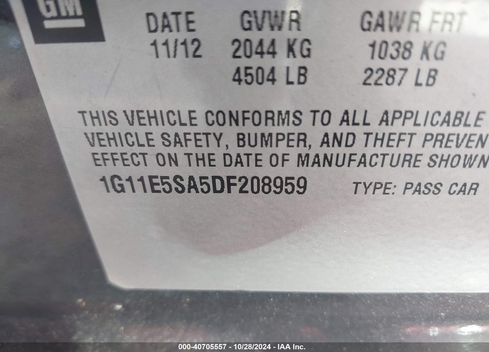 2013 CHEVROLET MALIBU 2LT VIN: 1G11E5SA5DF208959