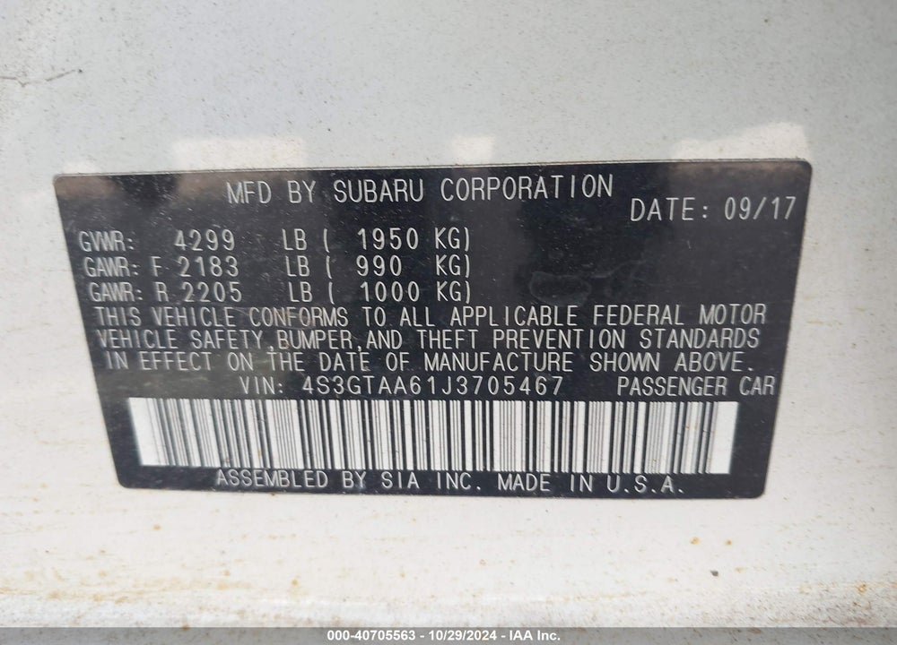 2018 SUBARU IMPREZA 2.0I VIN: 4S3GTAA61J3705467