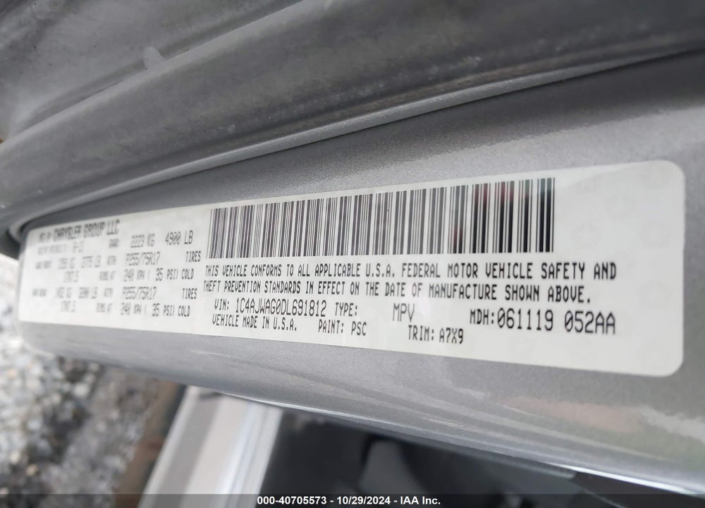 2013 JEEP WRANGLER SPORT VIN: 1C4AJWAG0DL691812