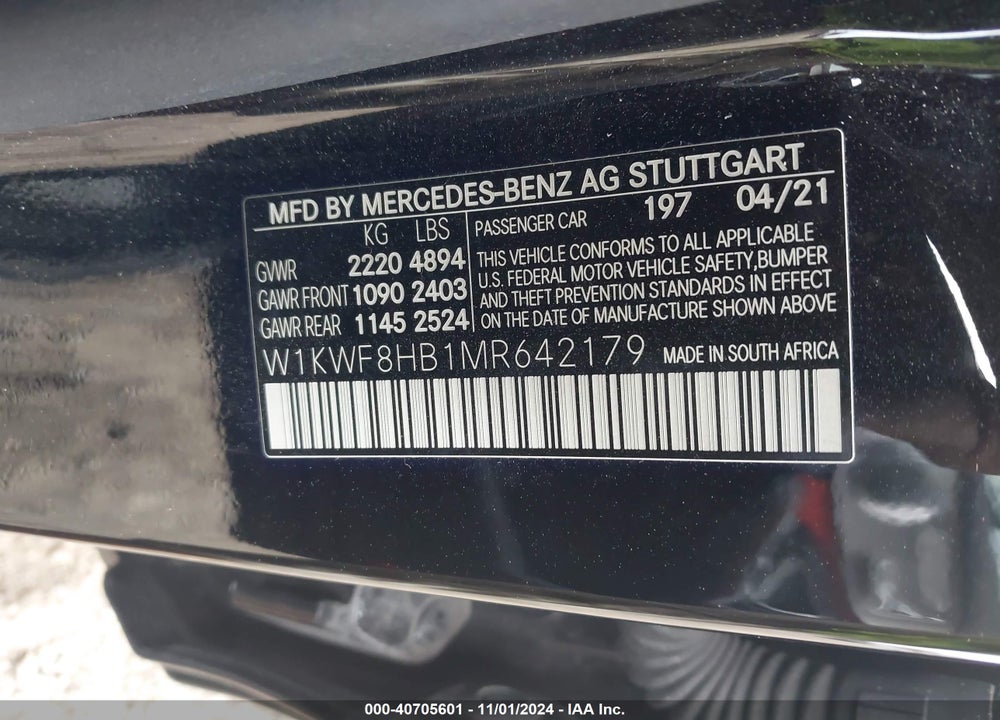2021 MERCEDES-BENZ AMG C 63 S VIN: W1KWF8HB1MR642179