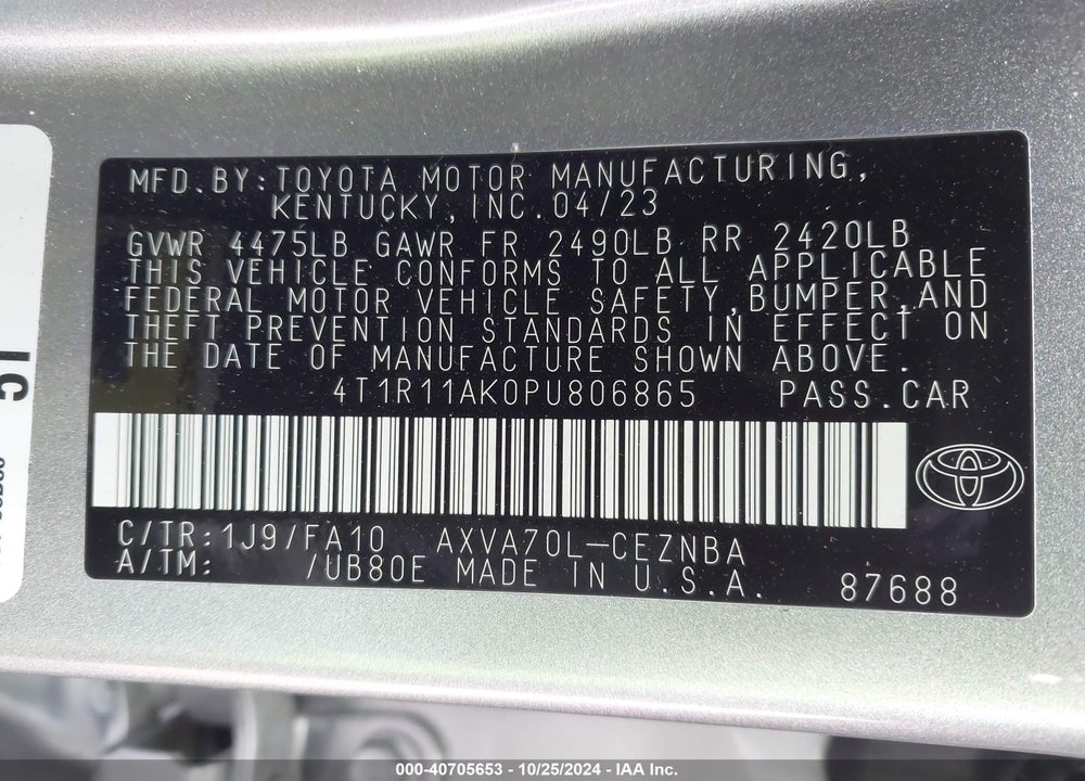 2023 TOYOTA CAMRY LE VIN: 4T1R11AK0PU806865