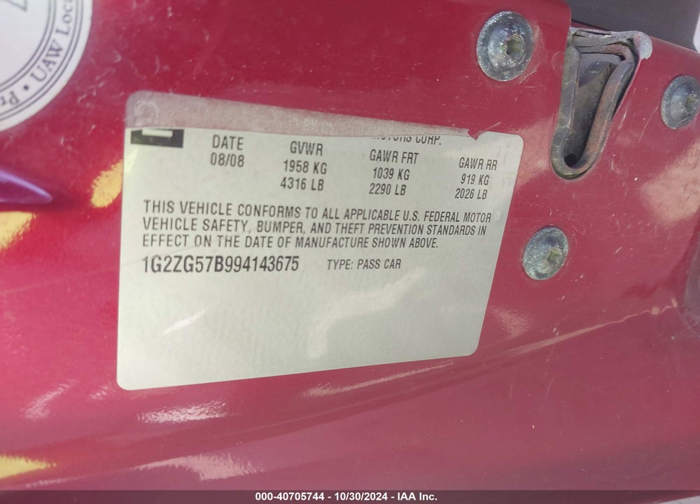 2009 PONTIAC G6 VIN: 1G2ZG57B994143675