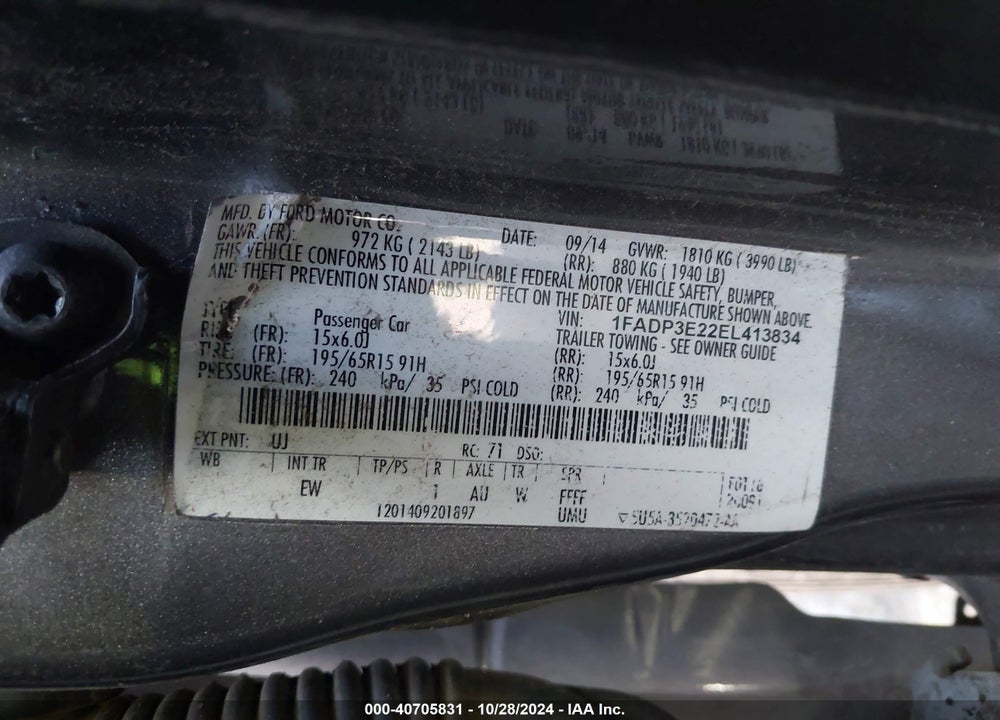2014 FORD FOCUS S VIN: 1FADP3E22EL413834