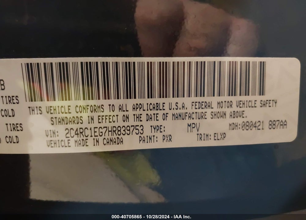 2017 CHRYSLER PACIFICA TOURING L PLUS VIN: 2C4RC1EG7HR839753
