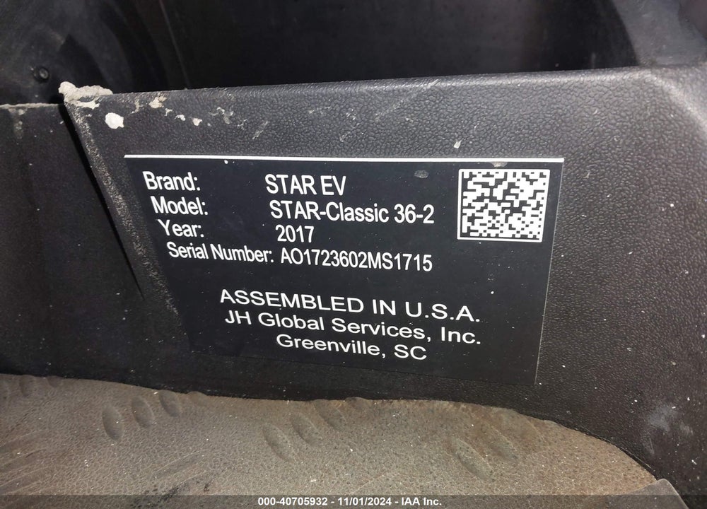 2017 GOLF CART STAR VIN: AO1723602MS1715