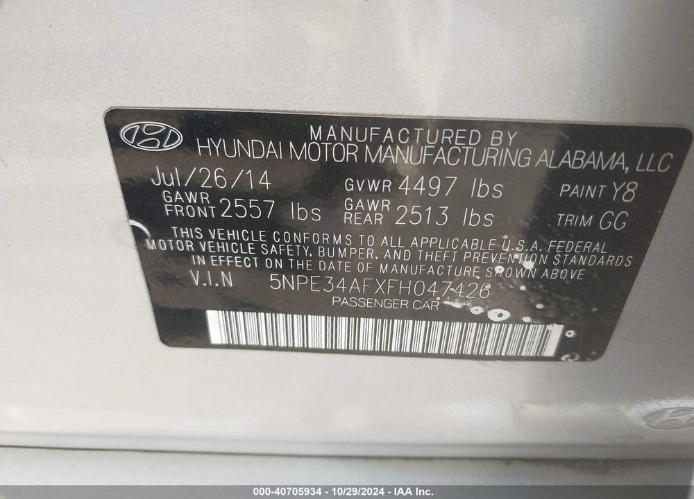 2015 HYUNDAI SONATA SPORT/LIMITED VIN: 5NPE34AFXFH047426