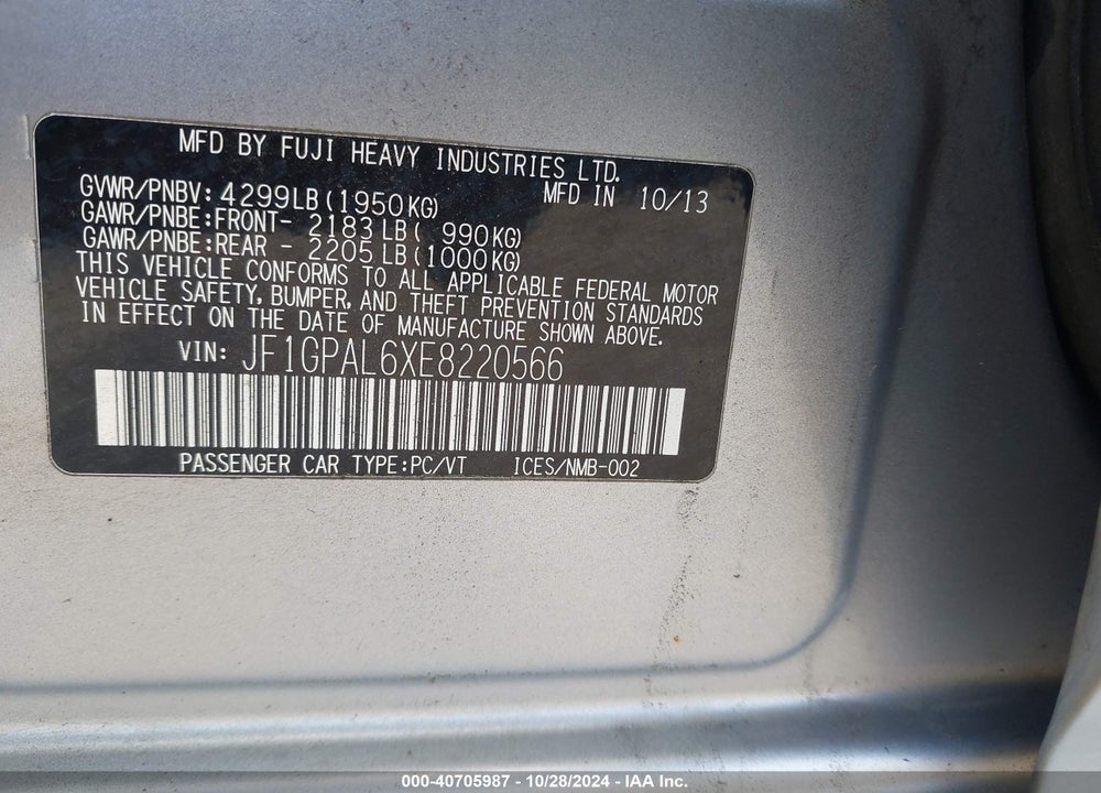 2014 SUBARU IMPREZA 2.0I SPORT PREMIUM VIN: JF1GPAL6XE8220566