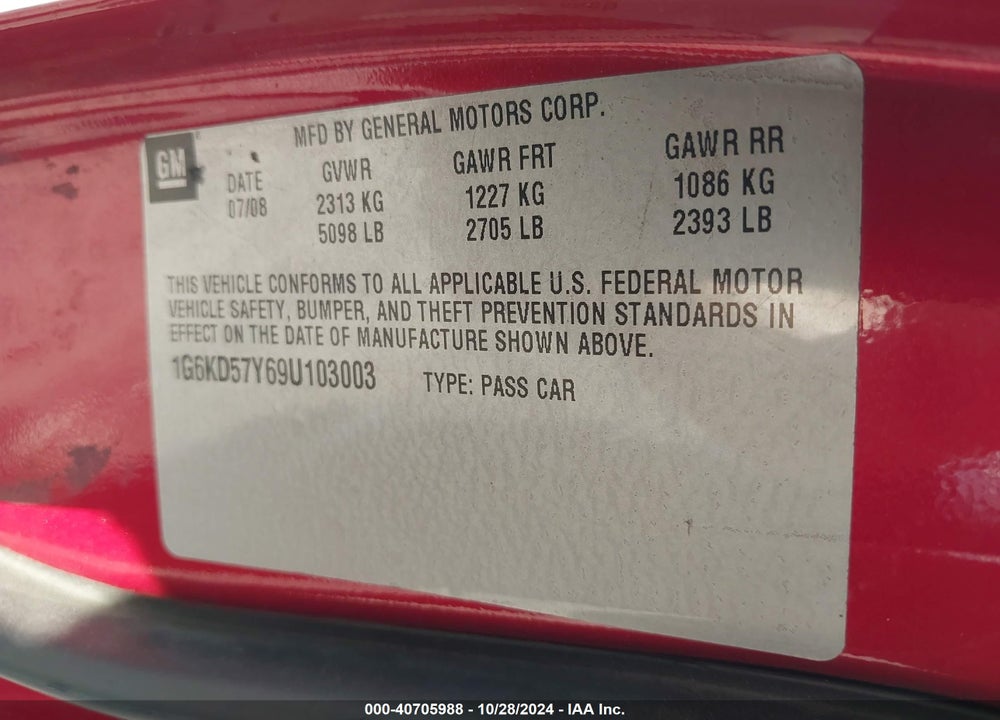 2009 CADILLAC DTS VIN: 1G6KD57Y69U103003