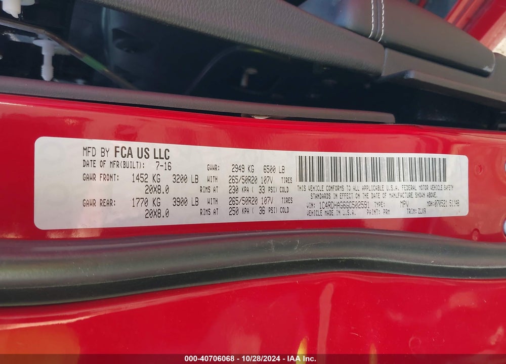 2016 DODGE DURANGO SXT VIN: 1C4RDHAG6GC502591