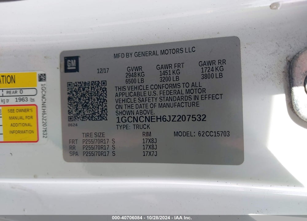 2018 CHEVROLET SILVERADO 1500 WT VIN: 1GCNCNEH6JZ207532