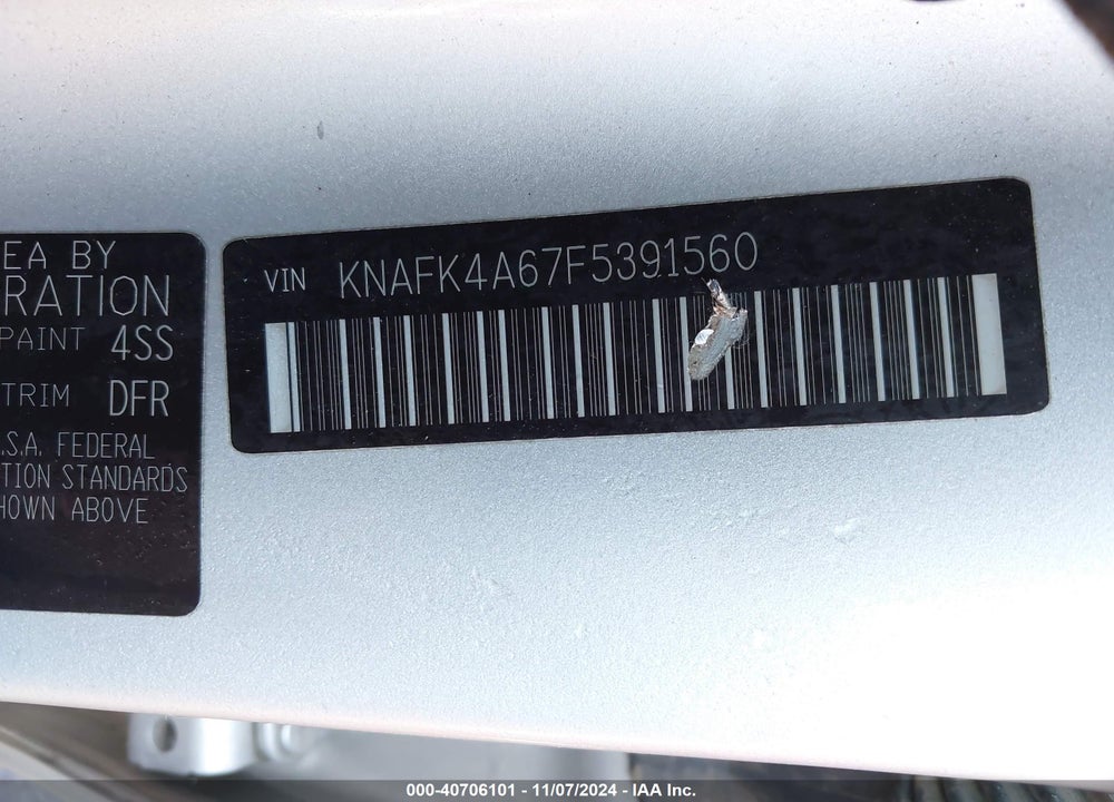 2015 KIA FORTE LX VIN: KNAFK4A67F5391560