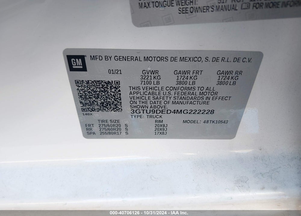 2021 GMC SIERRA 1500 4WD SHORT BOX SLT VIN: 3GTU9DED4MG222228