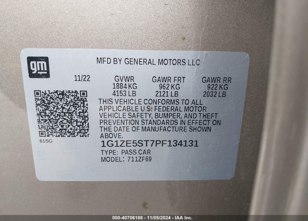 2023 CHEVROLET MALIBU FWD 2LT VIN: 1G1ZE5ST7PF134131