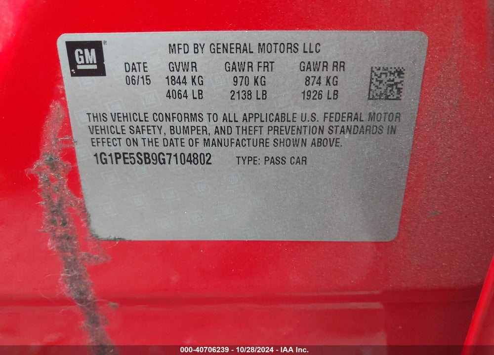 2016 CHEVROLET CRUZE LIMITED LT VIN: 1G1PE5SB9G7104802