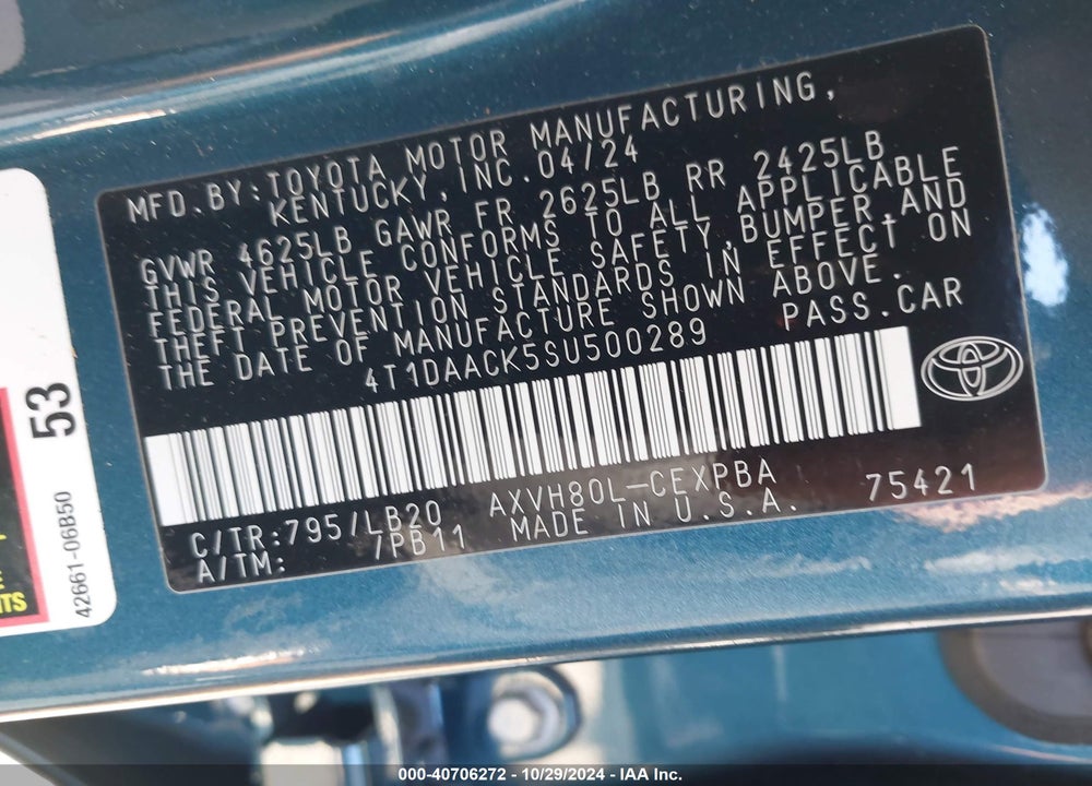 2025 TOYOTA CAMRY XSE VIN: 4T1DAACK5SU500289