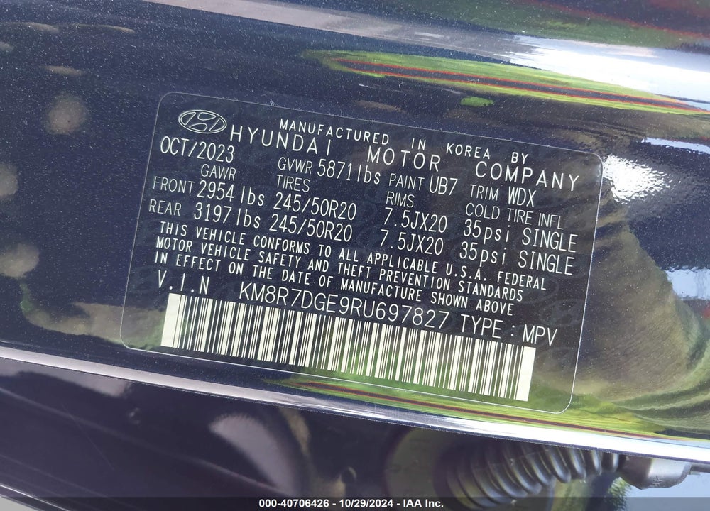 2024 HYUNDAI PALISADE CALLIGRAPHY VIN: KM8R7DGE9RU697827