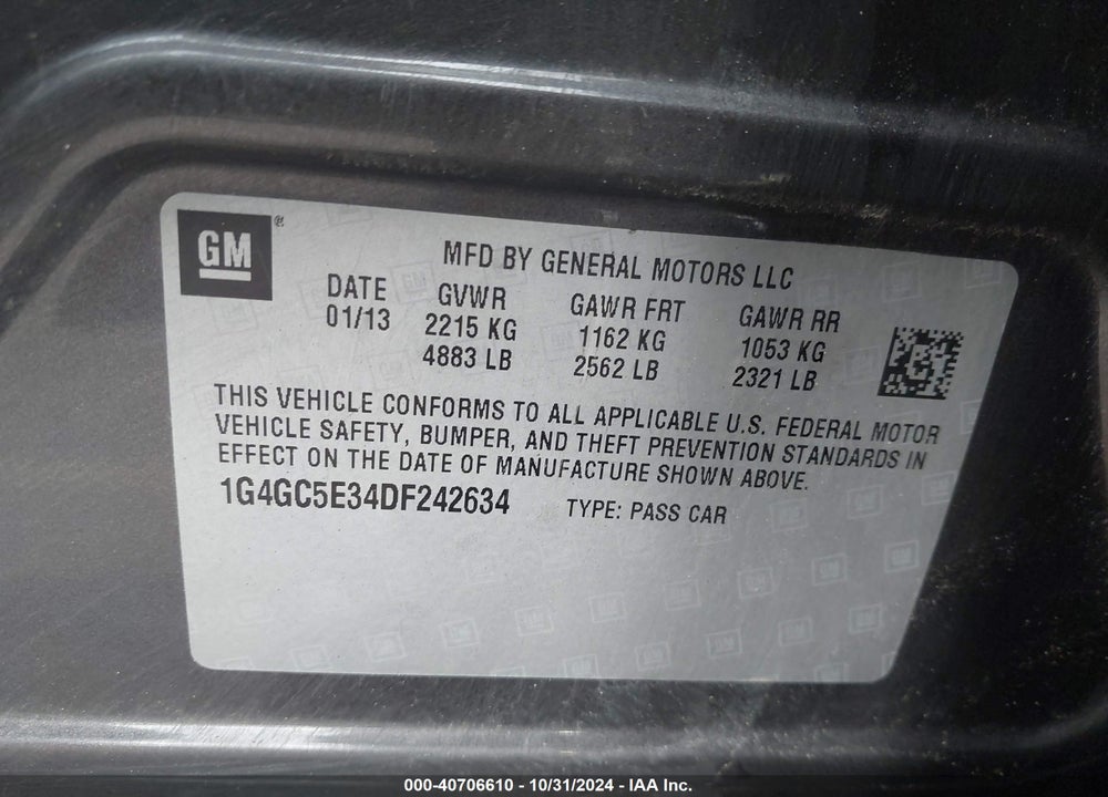 2013 BUICK LACROSSE LEATHER GROUP VIN: 1G4GC5E34DF242634