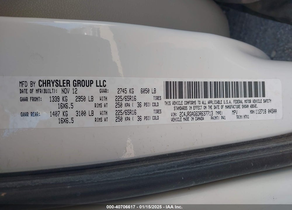 2013 RAM CARGO TRADESMAN VIN: 2C4JRGAG6DR637713