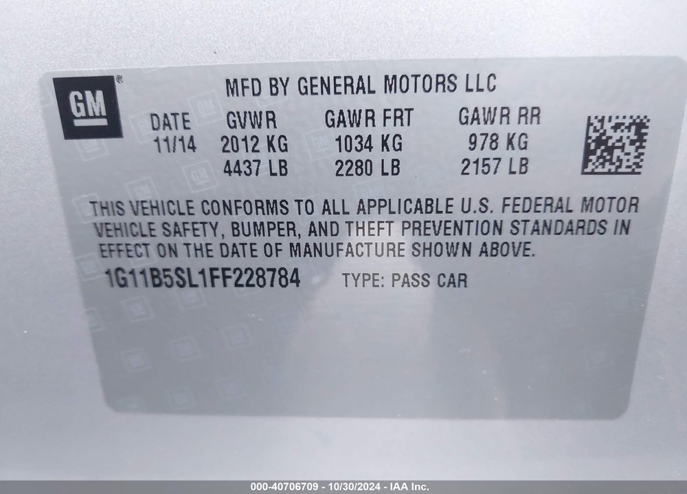 2015 CHEVROLET MALIBU LS VIN: 1G11B5SL1FF228784