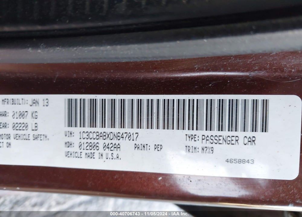 2013 CHRYSLER 200 LX VIN: 1C3CCBABXDN647017