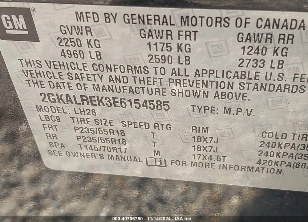 2014 GMC TERRAIN SLE-2 VIN: 2GKALREK3E6154585