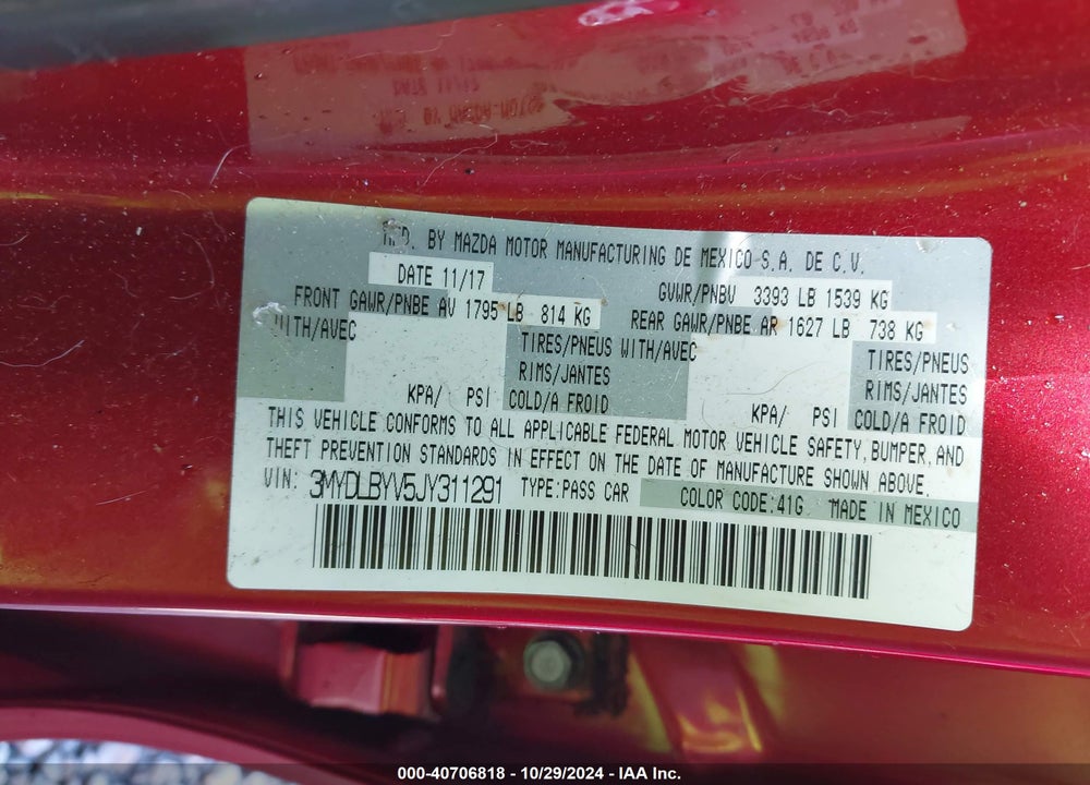 2018 TOYOTA YARIS IA VIN: 3MYDLBYV5JY311291