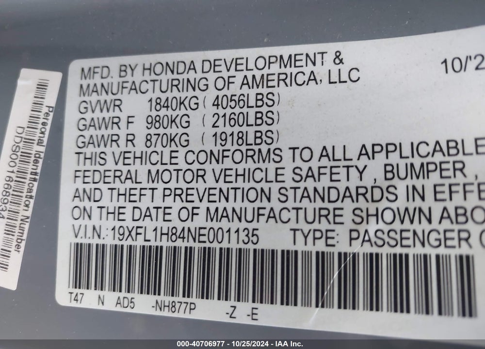 2022 HONDA CIVIC SPORT TOURING VIN: 19XFL1H84NE001135