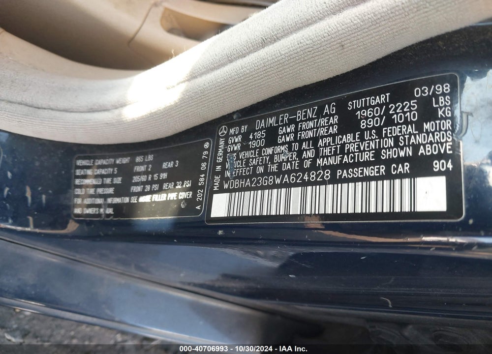 1998 MERCEDES-BENZ C 230 VIN: WDBHA23G8WA624828